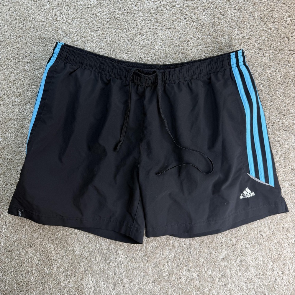 Adidas Shorts Mens Medium Black Climalite Running Athletic Gym Lined 3 Stripe